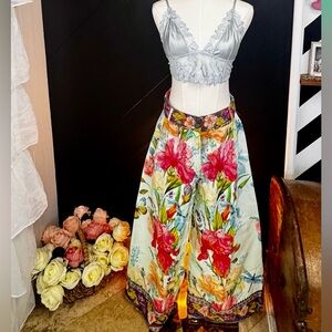 Aratta Silent Journey Floral Wide Leg Corduroy Pants with Metallic Trim